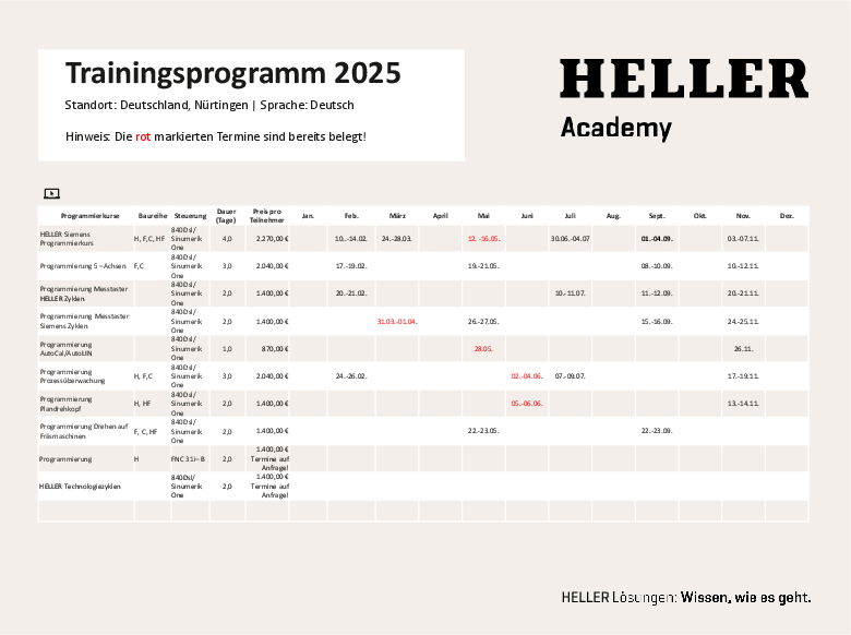 HELLER Academy Trainingsprogramm 2024 alt text