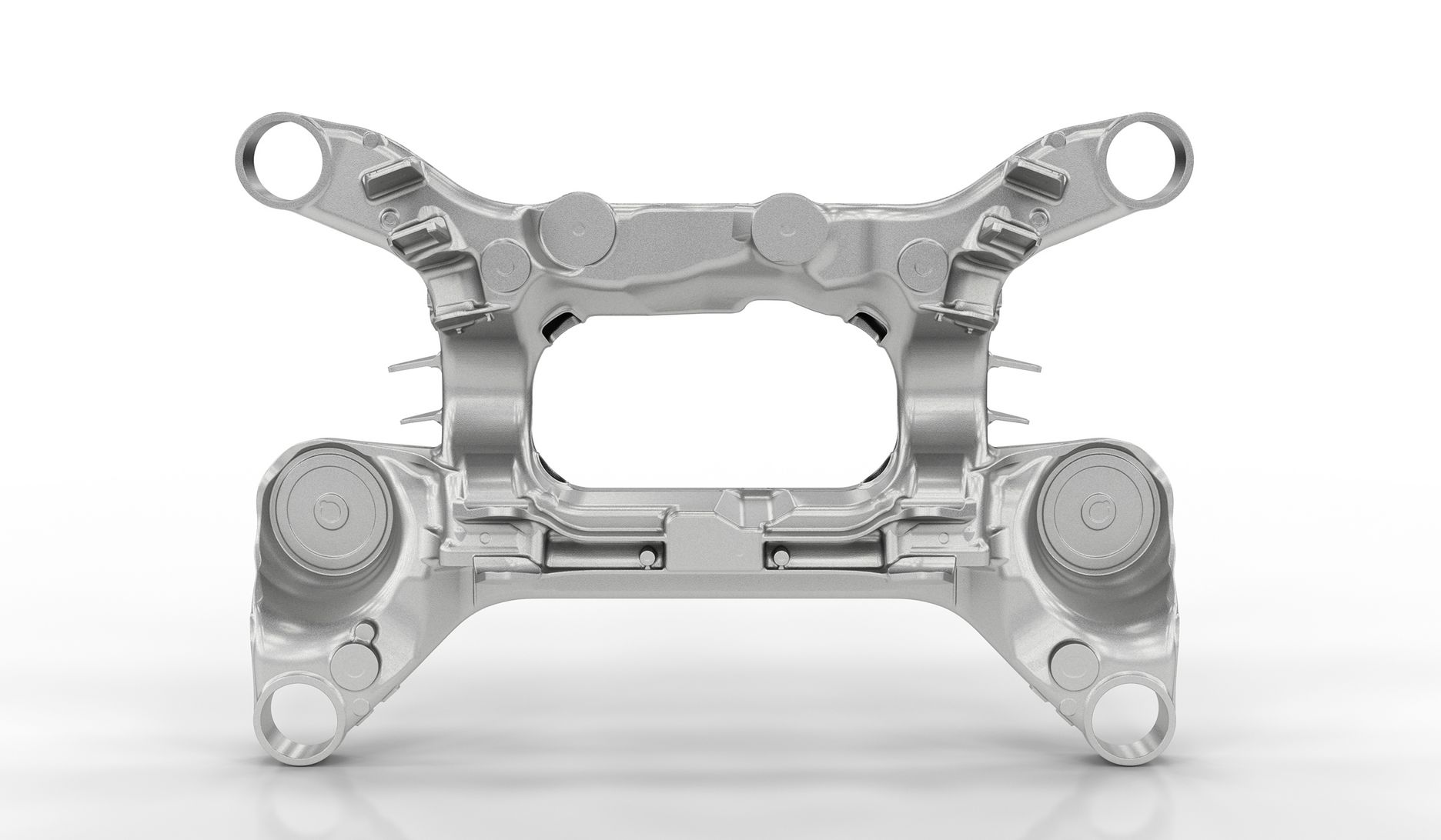 Hinterachsaufhängung aus Aluminium-Druckguss. Große Strukturbauteile schnell bearbeiten mit der WV 8000.