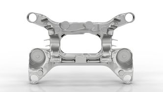 Hinterachsaufhängung aus Aluminium-Druckguss. Große Strukturbauteile schnell bearbeiten mit der WV 8000.