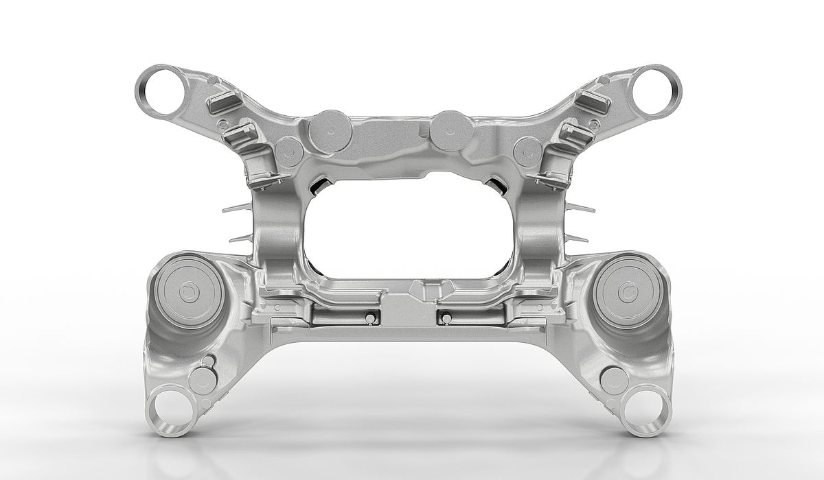 Hinterachsaufhängung Hinterachsaufhängung aus Aluminium-Druckguss. Große Strukturbauteile schnell bearbeiten mit der WV 8000.